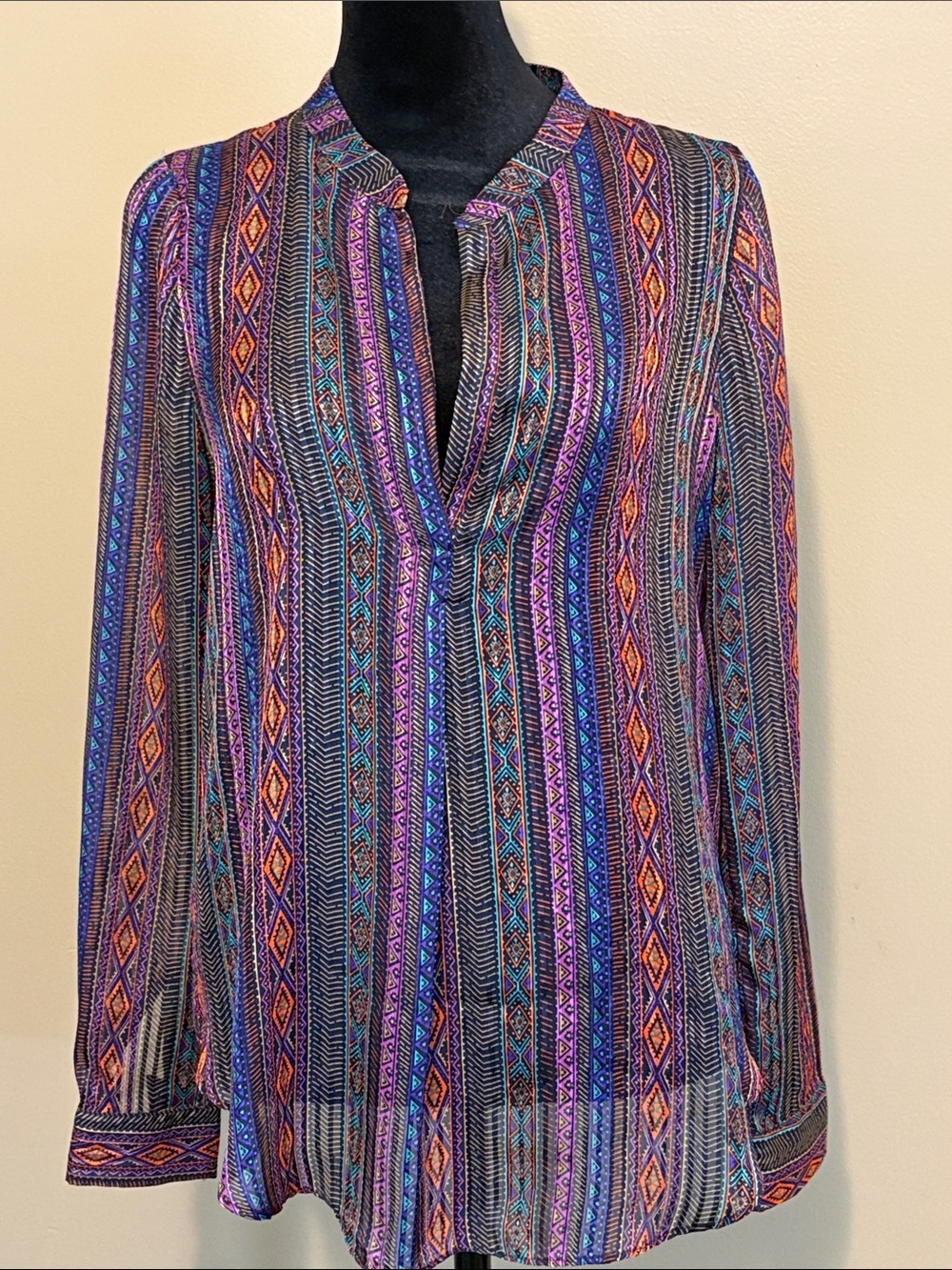 Rory Beca Woven Multicolor Striped V-Neck Blouse